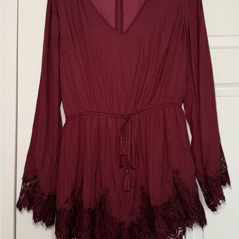 Kendall & Kylie Burgundy Lace Trim Romper